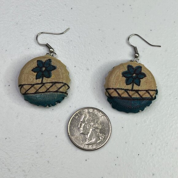 Handcrafted Round Fabric Earrings With Floral Pattern & Hook Backings - Picture 5 of 9